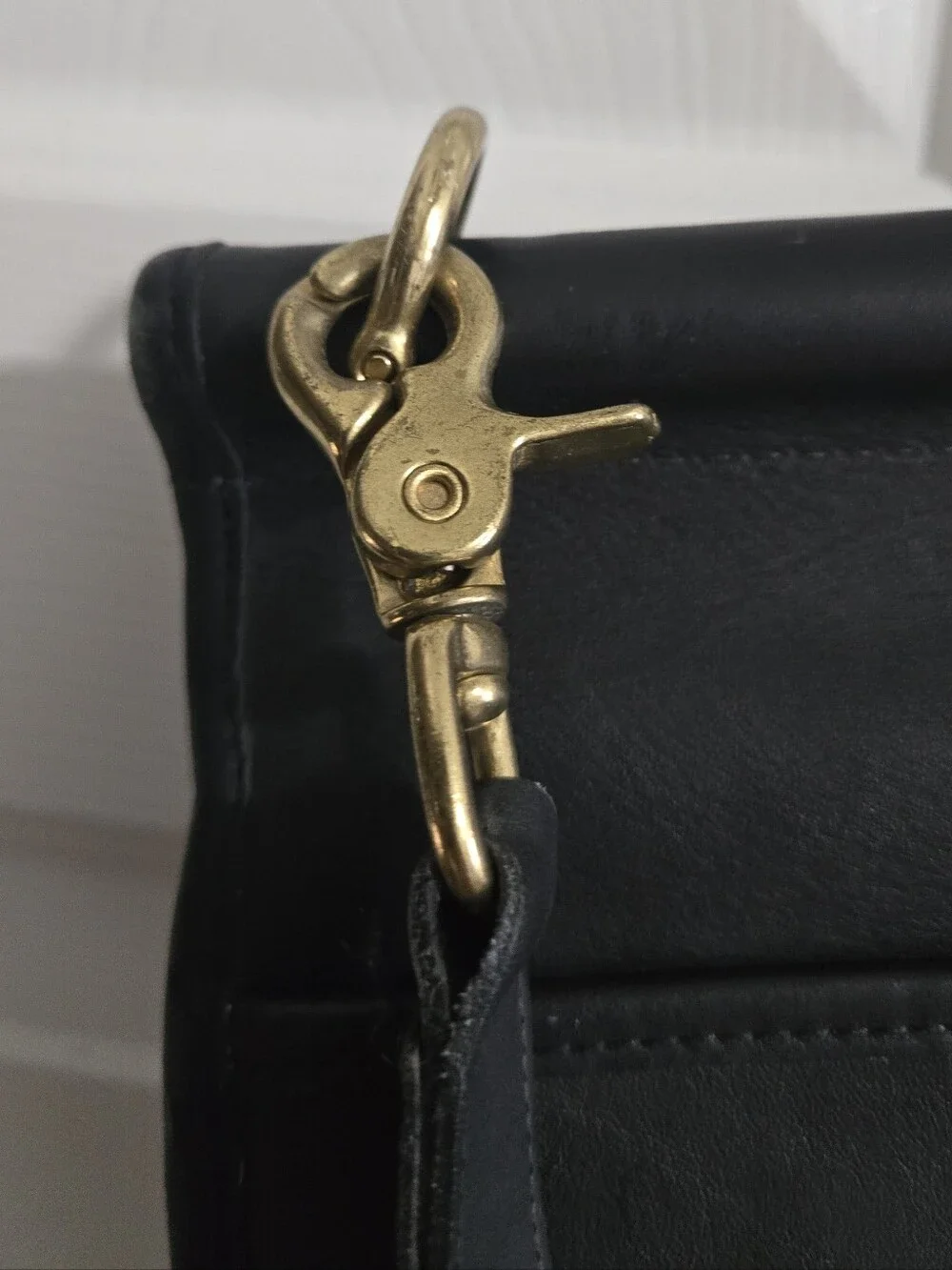 Vintage COACH Black Leather Briefcase Brass With Strap